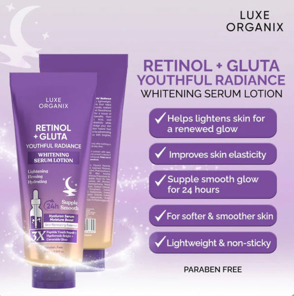 LUXE ORGANIX RETINOL + GLUTA WHITENING SERUM LOTION