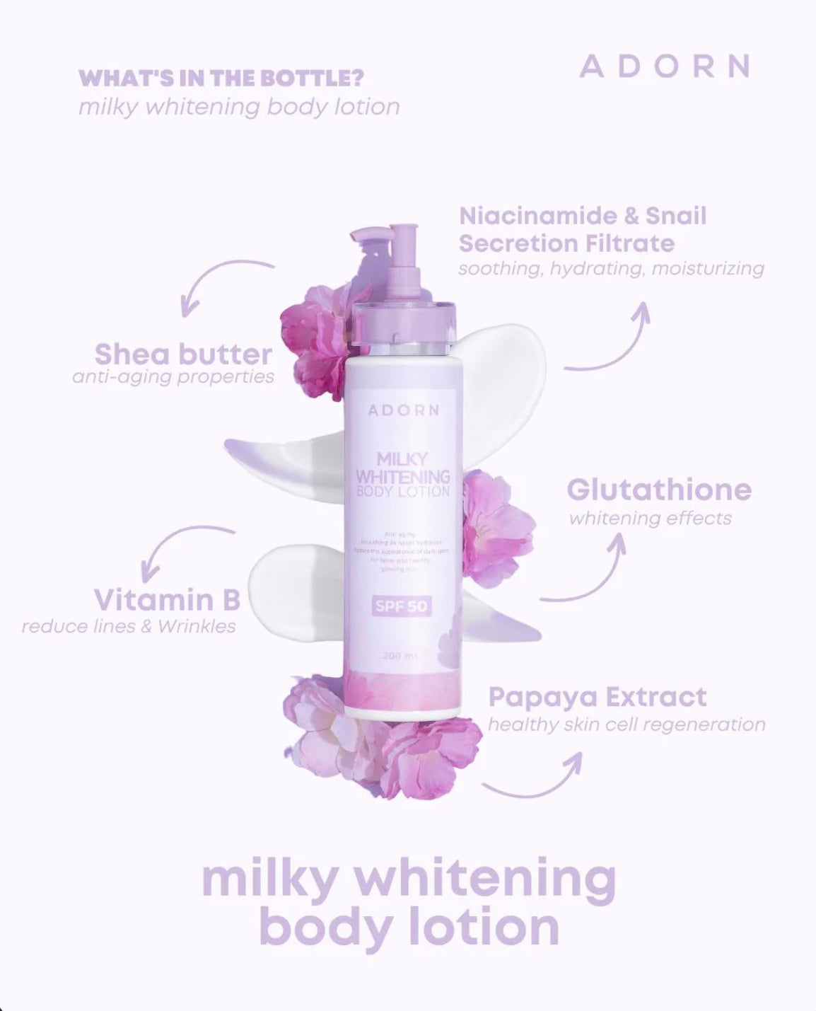 Adorb AT series MILKY LOTION 180ml 2本セット ADORN MILKY WHITENING BODY LOTION SPF 50 – Lalas Cosmetics