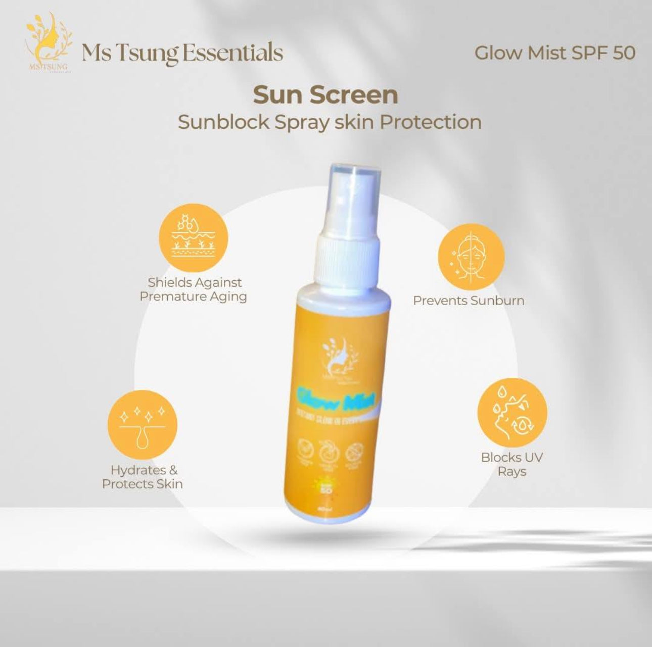 日焼け止め Ms tsung glow mist Ms. Tsung Essentials - GLOW MIST SPF 50 - 60 ml – My Care Kits