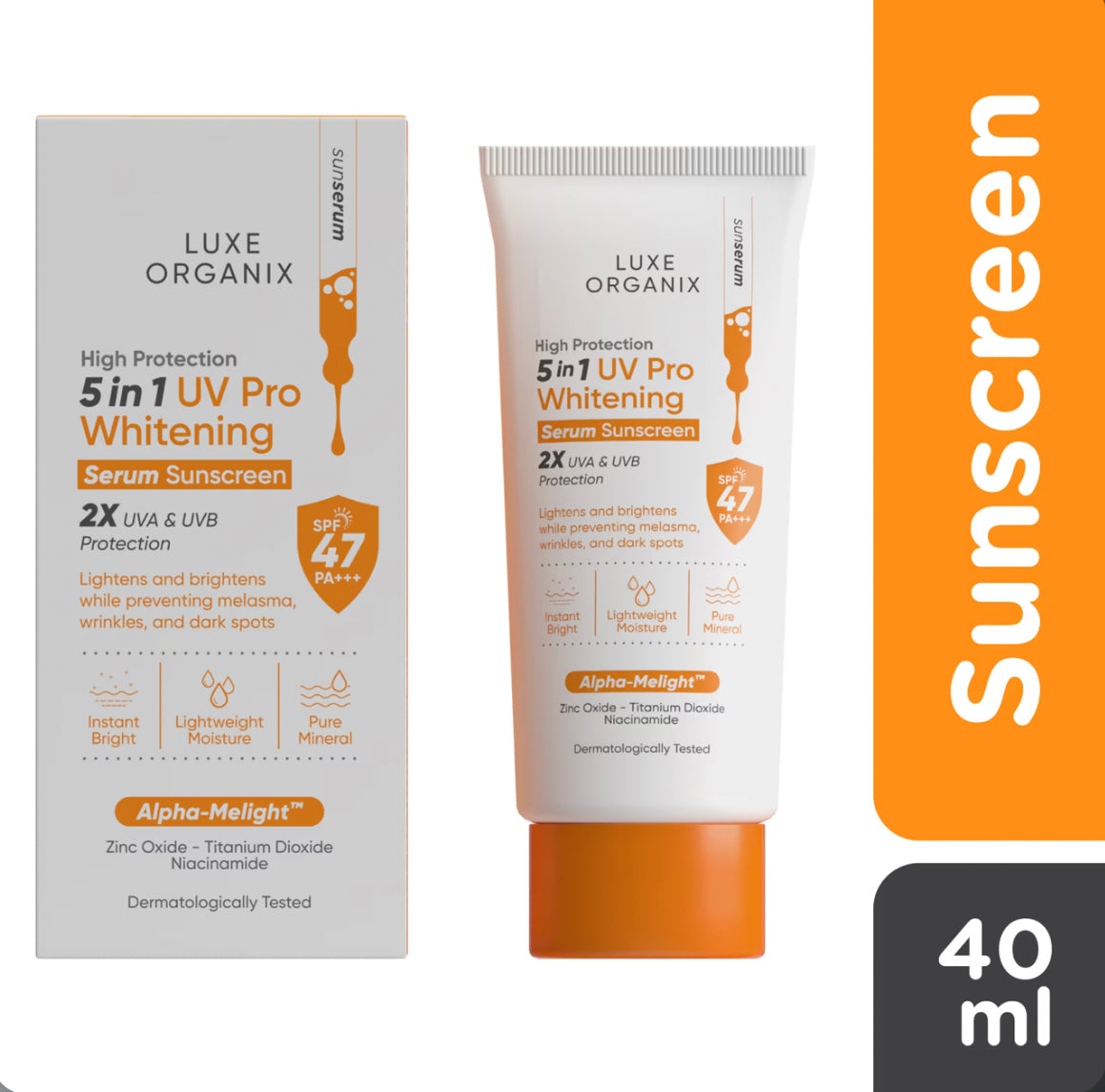 LUXE ORGANIX 5 in 1 UV PRO WHITENING SERUM SUNSCREEN – Lalas Cosmetics